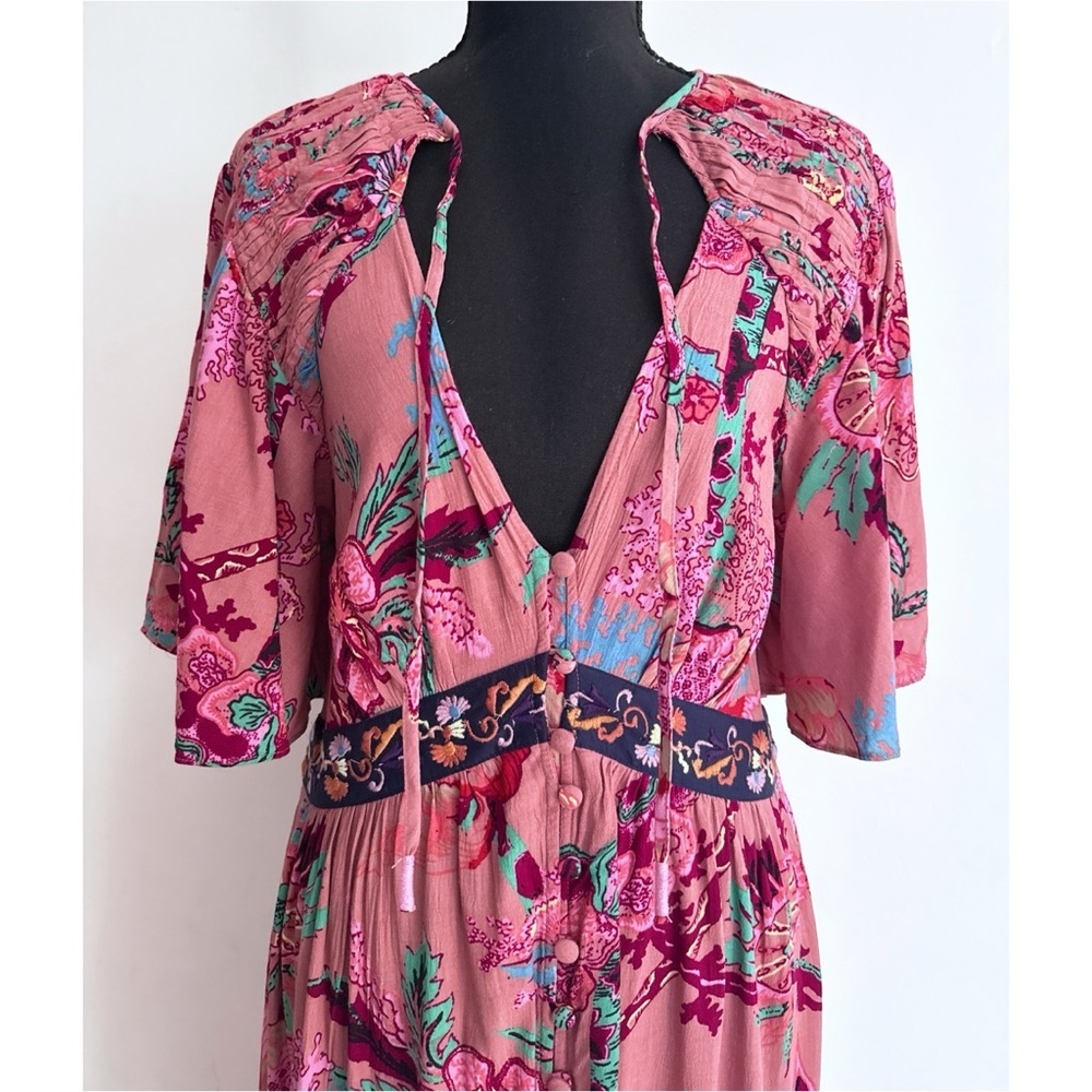 NWT by Anthropologie Floral V-Neck Ruffled Embroidered Boho Maxi Dress SP - Picture 5 of 13